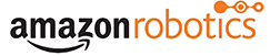 The logo of Amazon Robotics. Those words are written in lowercase letters. Amazon is black and robotics is orange.